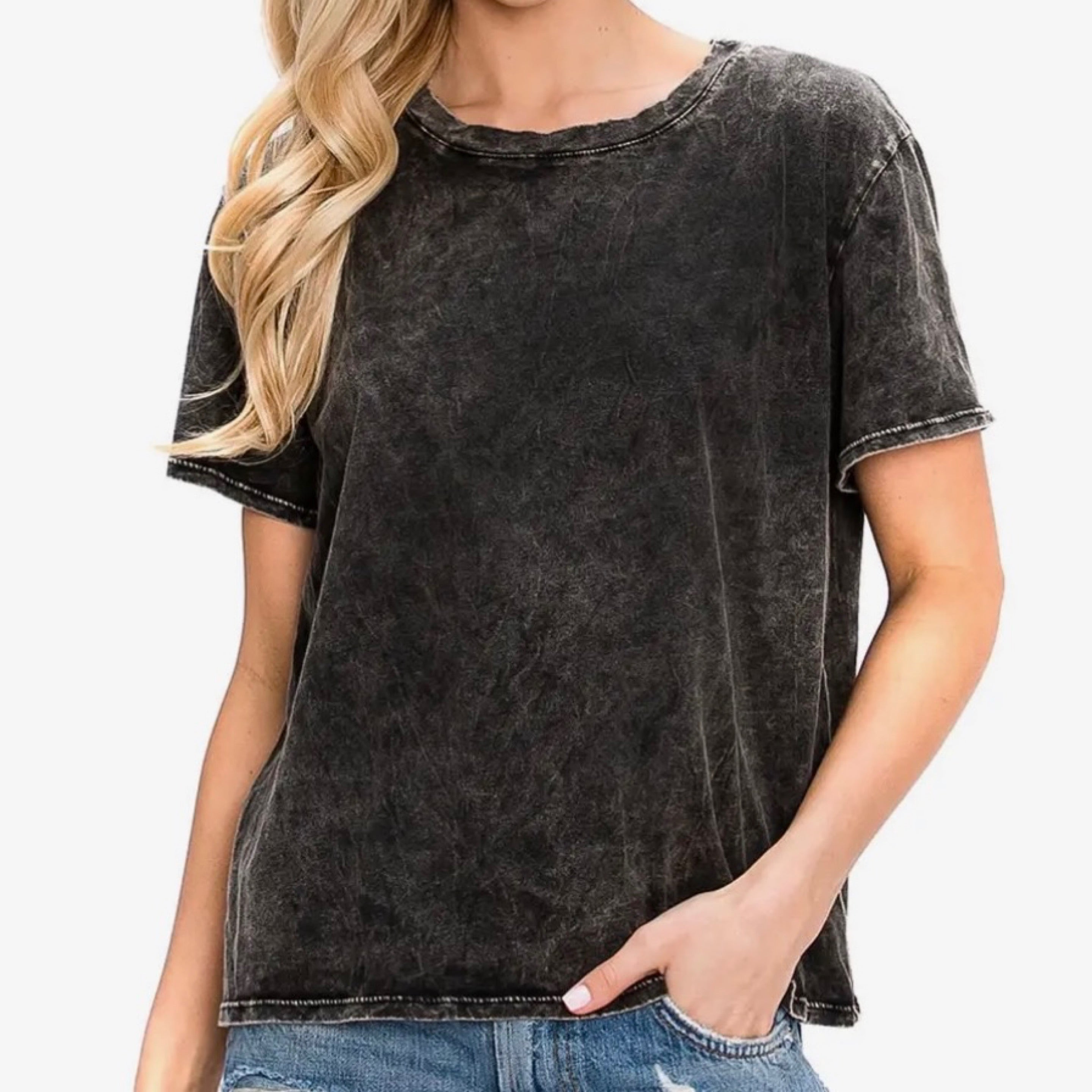 Washed Color Tee Black Mineral Washed Tee | Sunstone Boutique